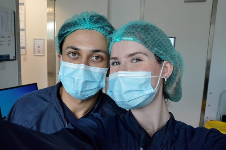 Haroon Khan and Xanthia Woltjer inside the Mary Lyon Centre